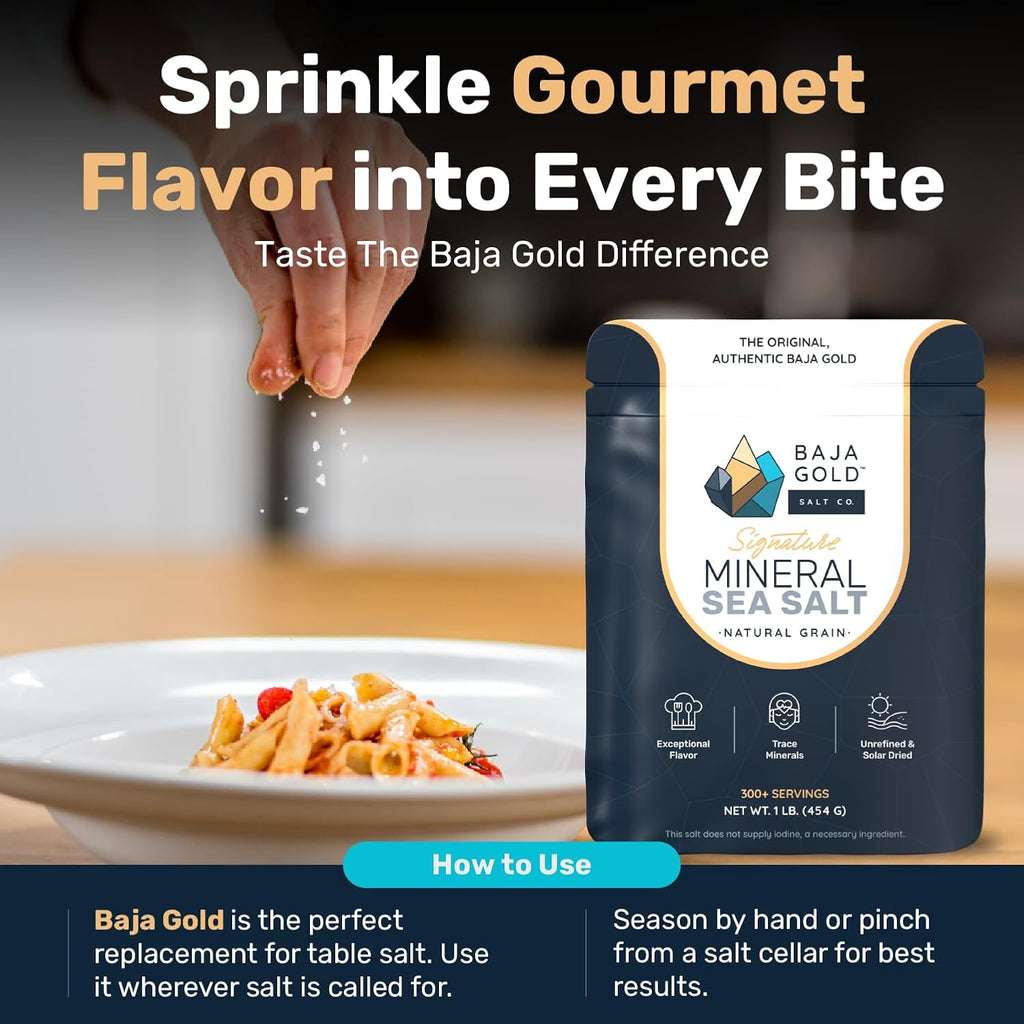 Baja Gold Mineral Sea Salt - Recommended by Gary Brecka - Organic Natural Grain Salt for Cooking & Baking | Authentic Baja Salt | Ideal for All Culinary Creations | 1 lb. Resealable Bag, 300+ Servings
