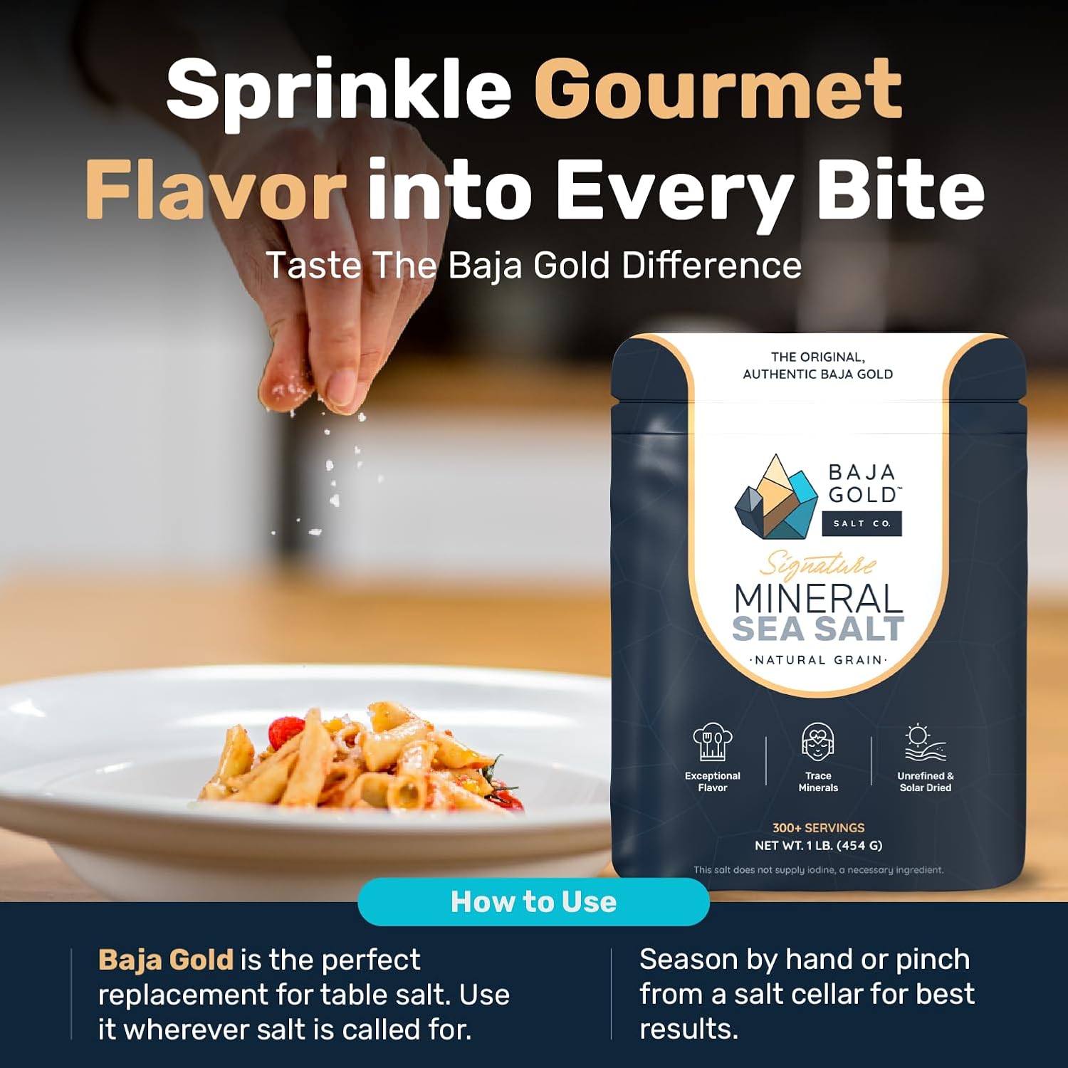 Baja Gold Mineral Sea Salt - Recommended by Gary Brecka - Organic Natural Grain Salt for Cooking & Baking | Authentic Baja Salt | Ideal for All Culinary Creations | 1 lb. Resealable Bag, 300+ Servings