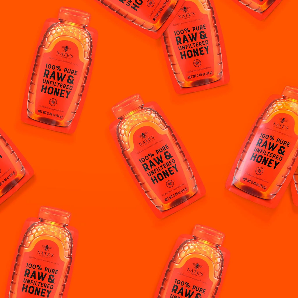 Nate's Honey Minis - Single-Serve 100% Pure, Raw & Unfiltered Honey - Holiday Stocking Stuffers - 0.49oz Packets, 20ct box