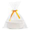 Pro Goleem Small Woven Burr Basket with Gift Bags and Ribbons Durable Baskets for Gifts Empty Small Rope Basket for Storage 12"X 8" X 5" Baby Toy Baskets with Handles, White