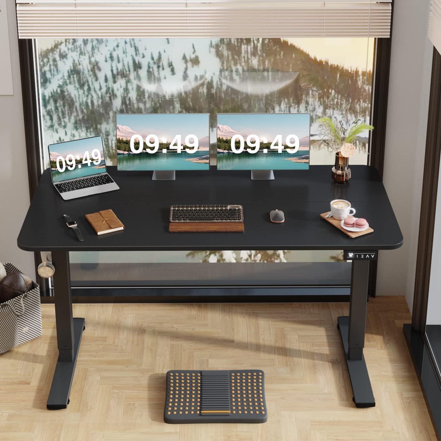 Furmax 55 x 24 Inches Electric Height Adjustable Standing Desk Large Sit Stand Up Desk Home Office Computer Desk Memory Preset with T-Shaped Metal Bracket, Black