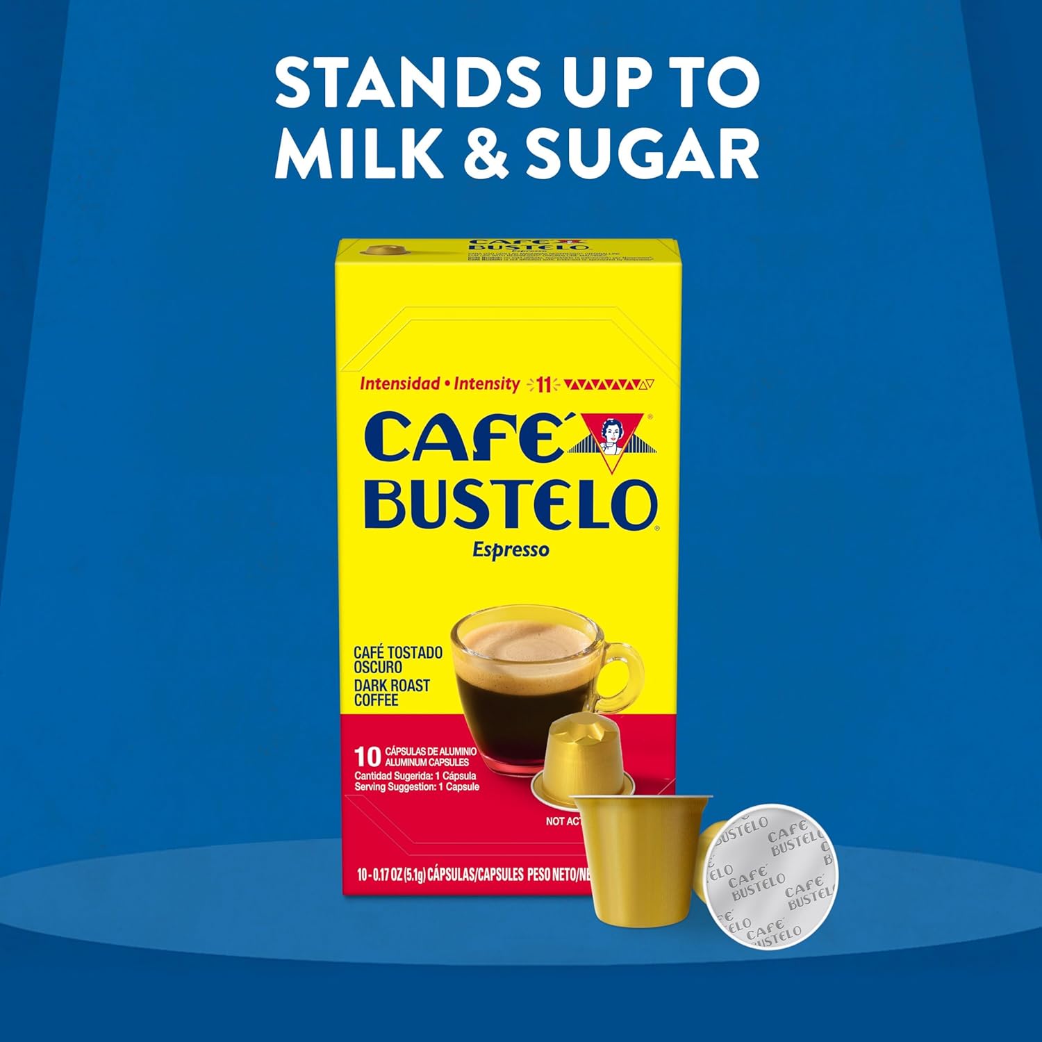 Café Bustelo Aluminum Espresso Capsules, Dark Roast Coffee, Nespresso Original Line Compatible, Intensity 11, 40 Count