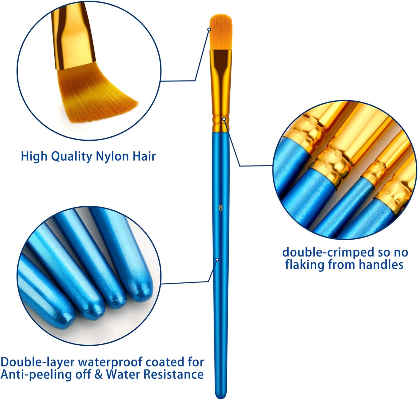 Paint Brushes Set for Acrylic Painting, 20 Pcs Oil Watercolor Acrylic Paint Brush, Artist Paintbrushes for Body Face Rock Canvas, Kids Adult Drawing Arts Crafts Supplies, Blue