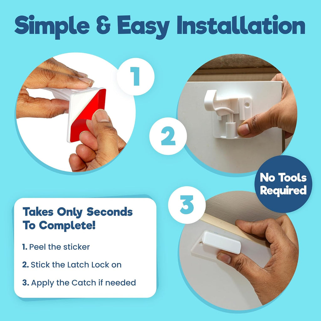 Upgraded Invisible Baby Proofing Cabinet Latch Locks (10 Pack) - No Drilling or Tools Required for Installation, Works with Most Cabinets and Drawers, Works with Countertop Overhangs, Highly Secure
