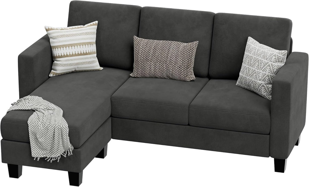VICTONE Convertible Sectional Sofa Couch, 3 Seat L-Shaped Sofa with Linen Fabric Ottoman Small Couch for Small Apartments, Living Room and Office (Linen Fabric, Dark Gray)