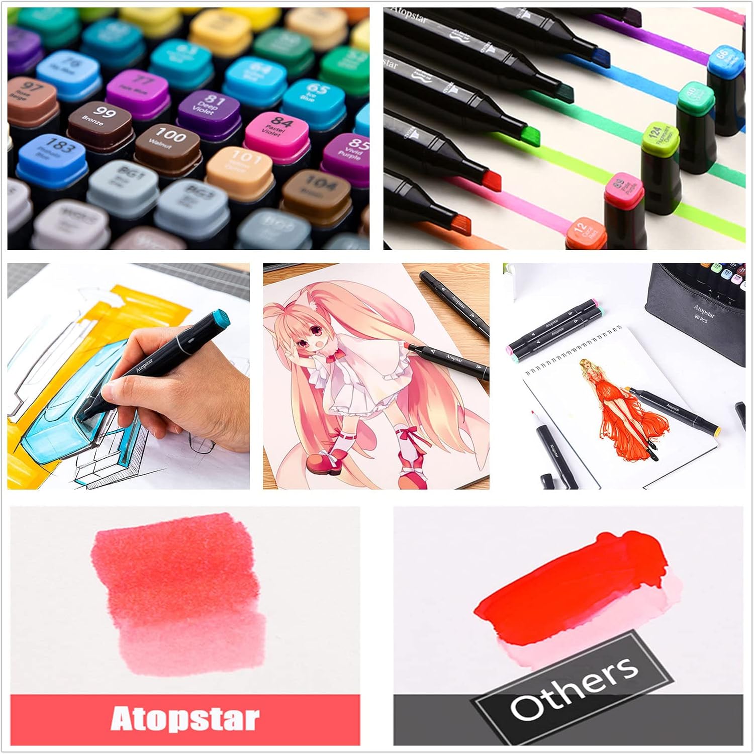 80 Colors Alcohol Markers Artist Drawing Art for Kids Dual Tip Adult Coloring Painting Supplies Perfect Boys Girls Students Adult(80 Black Shell)