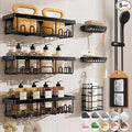 Veken Shower Caddy 6-Pack, Bathroom Organizers and Storage Shelves, Black | Advanced Rustproof Design, Large Capacity, No Drilling, Adhesive Rack with Soap Holder, Wall-Mounted Kitchen & Home Decor