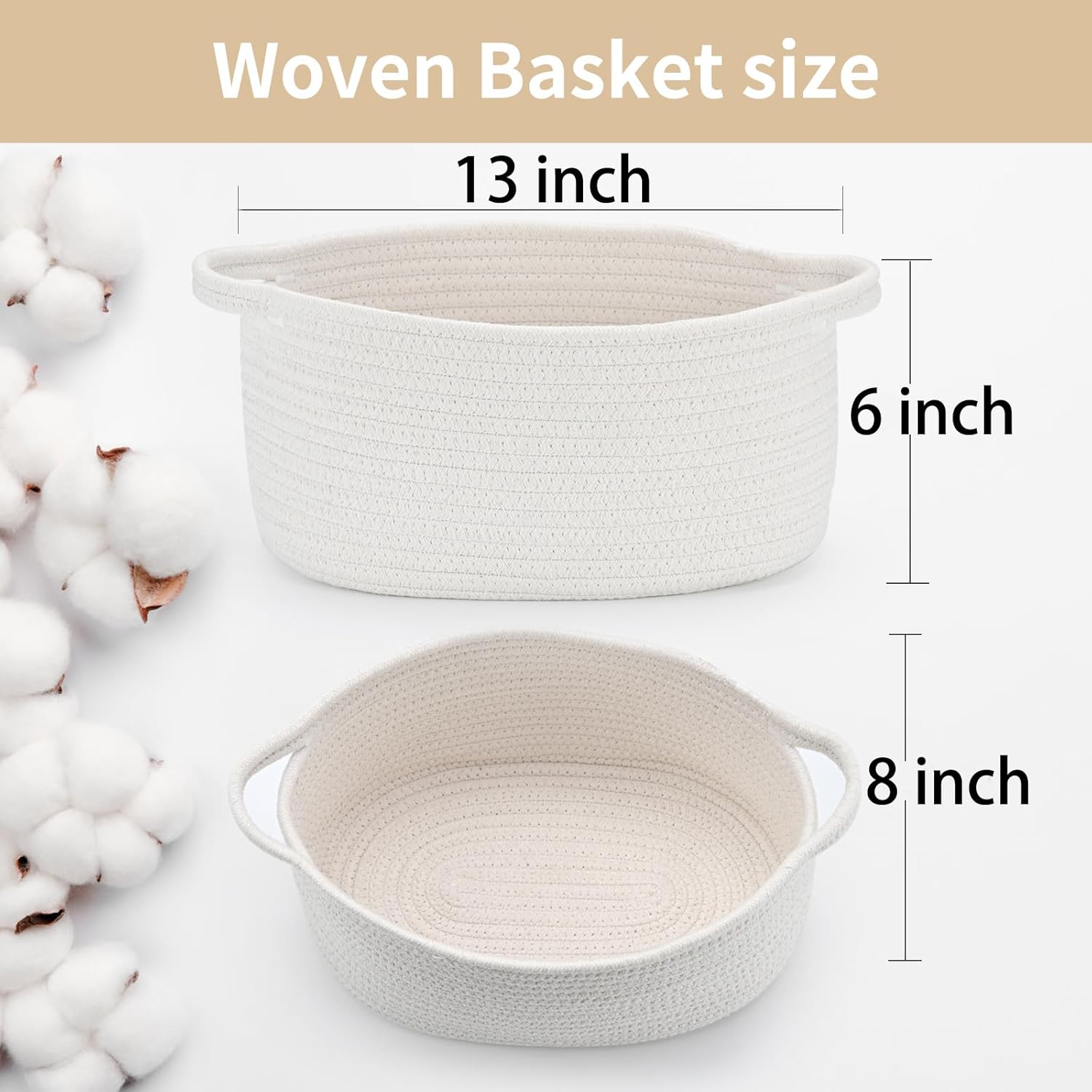Cute Woven Storage Basket with Handle, Baskets for Gifts Empty, Gift Baskets for Birthday Baby Shower Burr, Decorative Organizer Box for Baby Toy Pet, 13" D x 8" W x 6" H