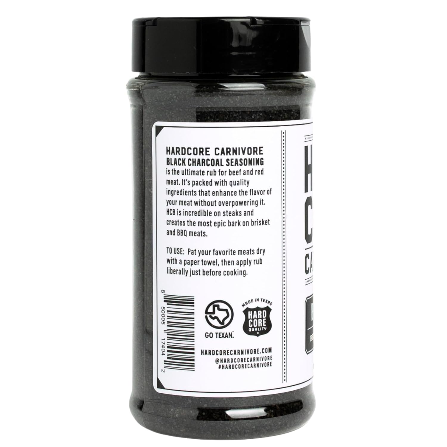 Hardcore Carnivore Black: Activated Charcoal Meat Seasoning Rub (13 oz Shaker) Texas-Made, Blend for Steak, Brisket, Burgers, BBQ, Grilling and Smoking