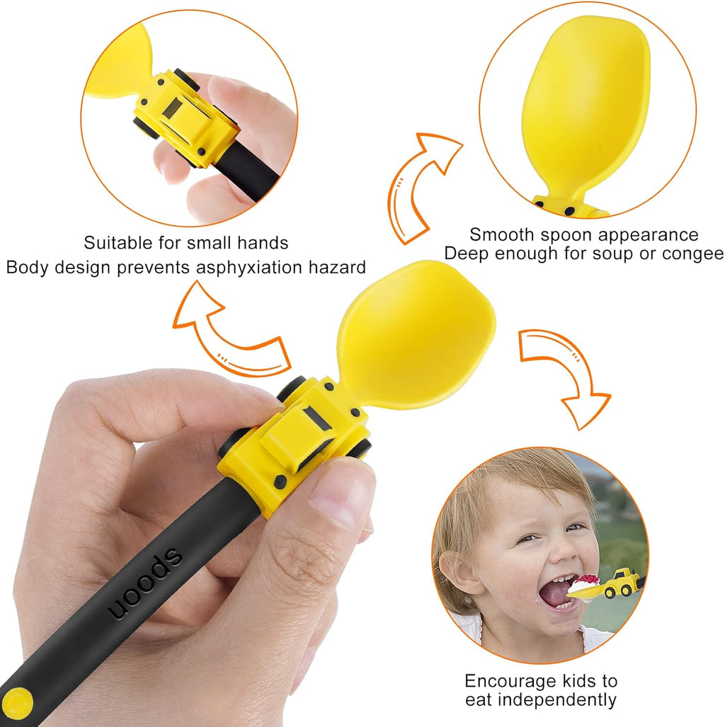 Construction Toddler Utensils - Toddler Forks and Spoons - Kids Construction Truck Utensils - Forks and Spoons Silverware Set - Christmas Birthday Gift for 1 2 3 4 5 year old, Yellow
