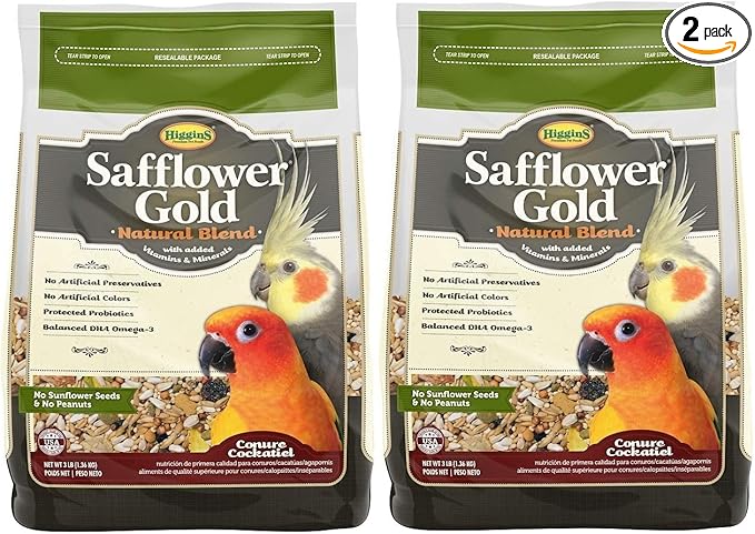 Higgins 2 Pack of Safflower Gold Natural Blend Conure and Cockatiel Food, 3 Pounds Each