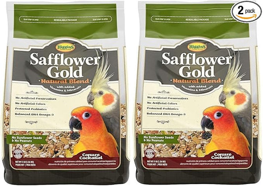 Higgins 2 Pack of Safflower Gold Natural Blend Conure and Cockatiel Food, 3 Pounds Each