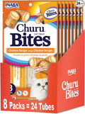 INABA Churu Bites for Cats, Soft/Chewy Baked Chicken Wrapped Churu Filled Cat Treats with Vitamin E, 0.35 Ounces per Tube, 24 Tubes Total (3 Tubes per Pack), Chicken Recipe