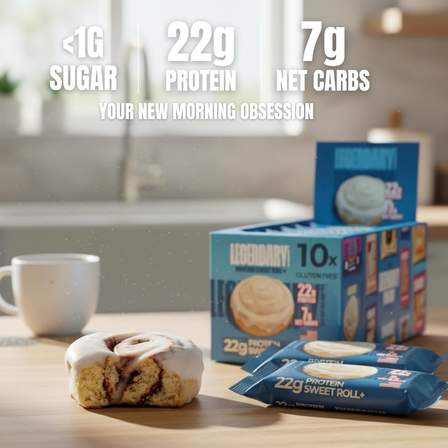 Legendary Foods Cinnamon Roll 22g Protein Bars – Gluten-Free, Low Carb Meal Option – Sweet Zero Sugar Snack, Keto-Friendly – 10-Pack High Protein Pre- or Post-Workout Nutrition Bars