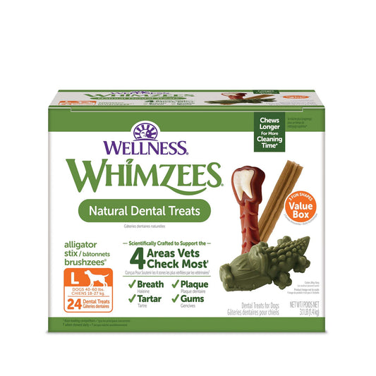 Wellness WHIMZEES Value Pack Natural Dog Dental Treat, Chews, Freshens Breath, Large Size, 50.9 oz Box, 24 Count