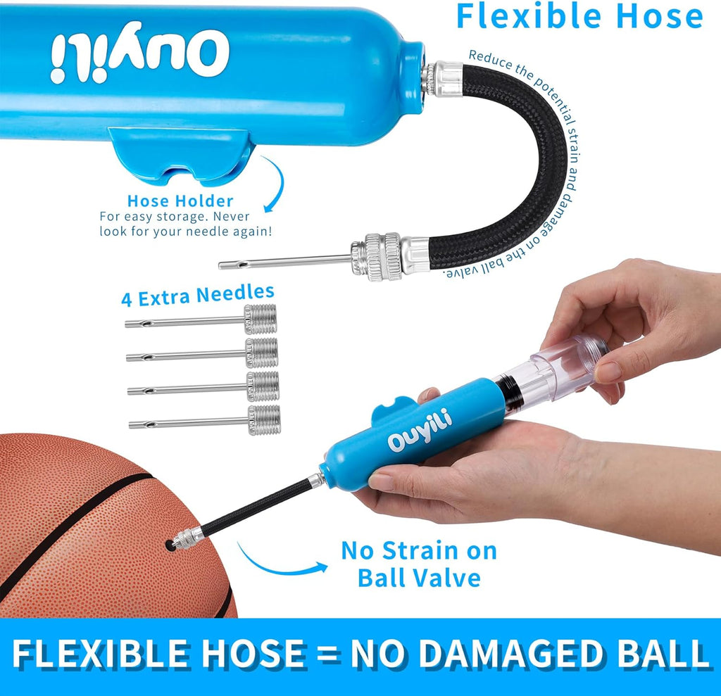 Sports Ball Pump Kit - Portable Air Pump Two-Way Dual Action Inflatable Perfect for Basketballs, Soccer Balls and More - Professional Hand Pump Kit with Needles and Flexible Hose