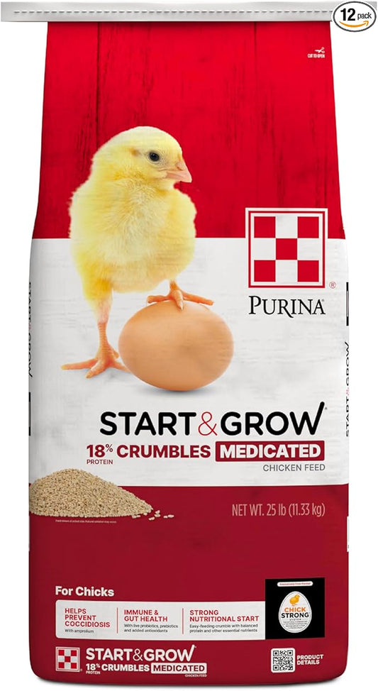Purina Start & Grow | Nutritionally Complete Medicated Chick Feed Crumbles | 25 Pound (25 lb.) Bag
