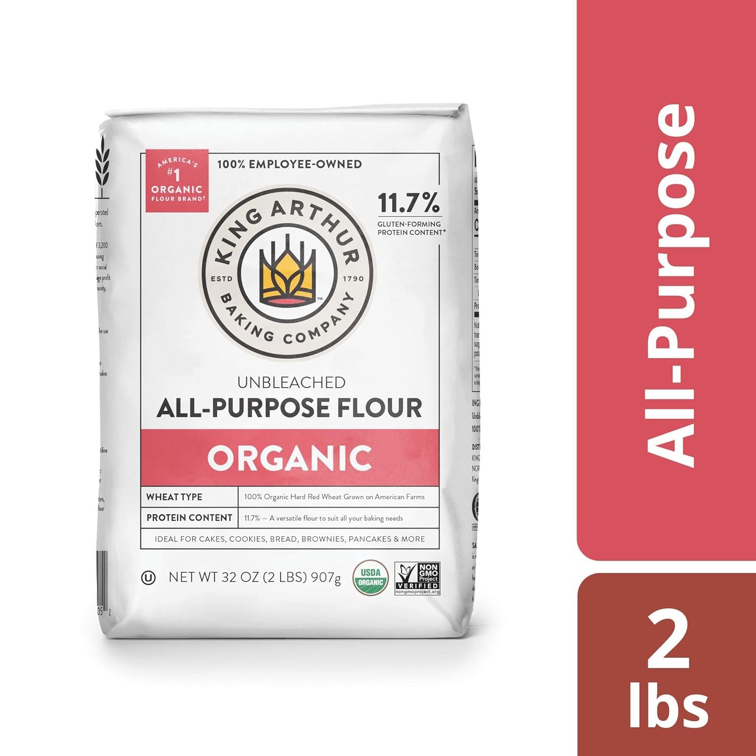 King Arthur 100% Organic All-Purpose Flour, Unbleached, 2 lb (Pack of 1) - Non-GMO Project Verified, No Preservatives