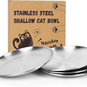 4-Pack Stainless Steel Cat Food Bowls, Shallow Whisker-Friendly Non-Slip Silicone Base Metal Dishes, Easy to Clean Indoor Feeding Flat Plates for Cat, Kitten, Small Dog (6.7")