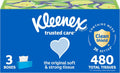 Kleenex Trusted Care Facial Tissues, 3 Flat Boxes, 160 Tissues per Box, 2-Ply (480 Total), Packaging May Vary