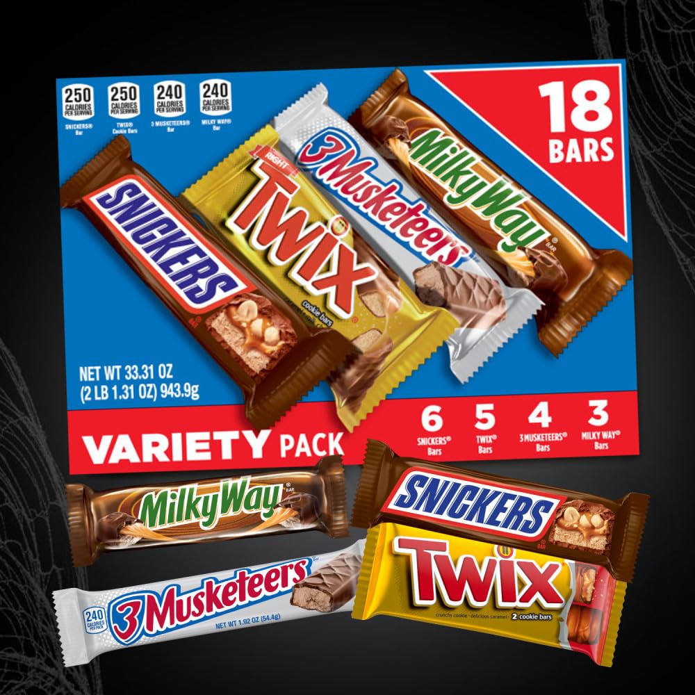 SNICKERS, TWIX, MILKY WAY & 3 MUSKETEERS Individually Wrapped Variety Pack Full Size Milk Chocolate Candy Bars Bulk Assortment, 33.31 oz, 18 Bars
