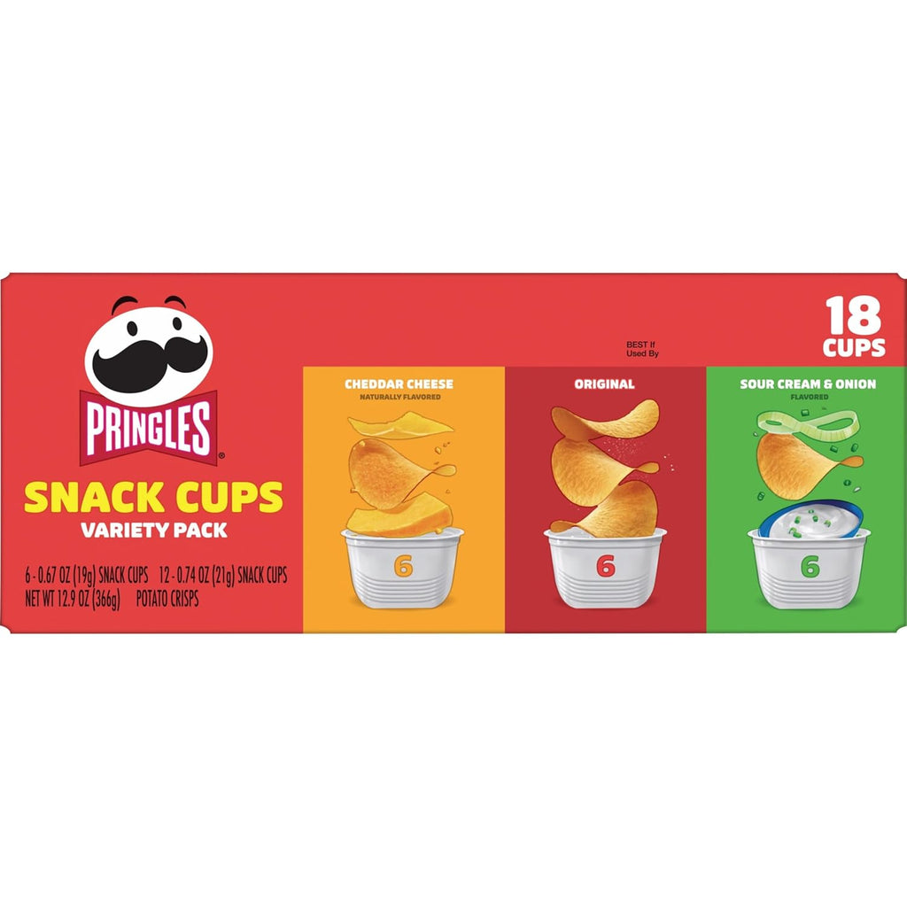 Pringles Potato Crisps Chips, Lunch Snacks, Snack Cups, Variety Pack, 12.9oz Box (18 Cups)