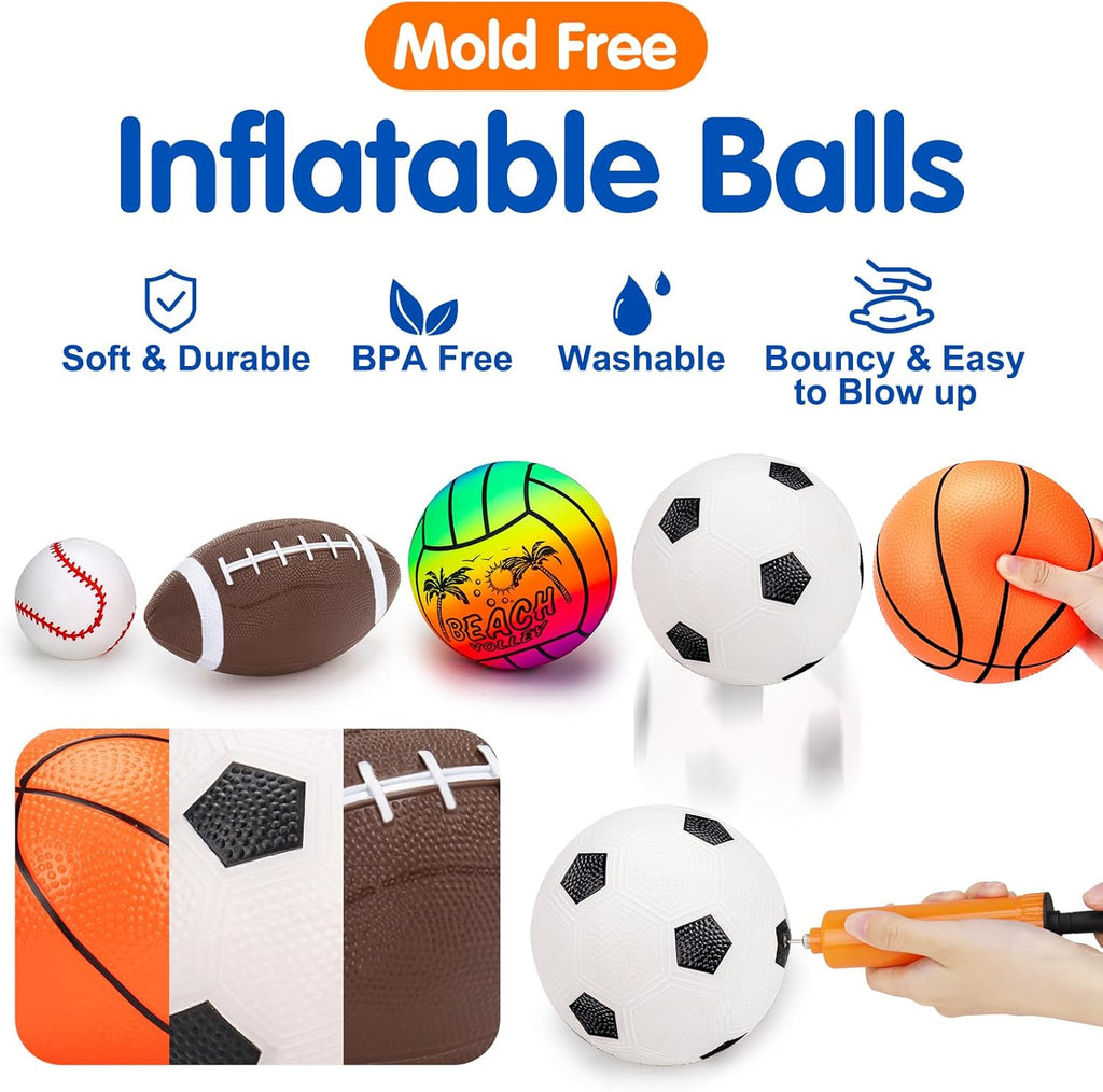 5 Pack Sports Balls Set for Kids with Bag Toddlers 1-3 Football Soccer Basketball Baseball Volleyball Outdoor Toys for 1 2 3 Year Old Boys Sport Bouncy Playground Toddler 1-3 2-4 3-5 Birthday Gifts