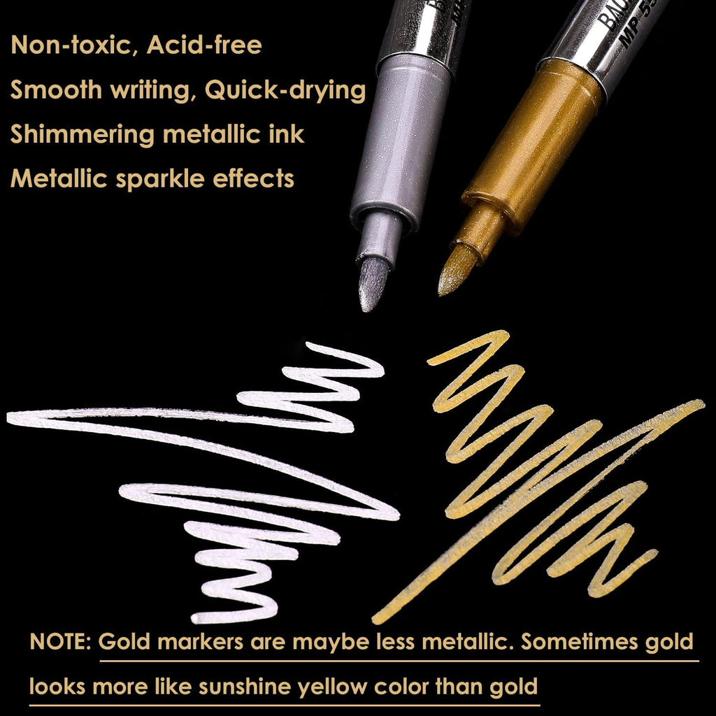 Dyvicl Metallic Markers Pens - Silver and Gold Paint Pens for Black Paper, Glass, Rock Painting, Halloween Pumpkin, Card Making, Scrapbook Album, Christmas DIY Art Craft Kids, Set of 4
