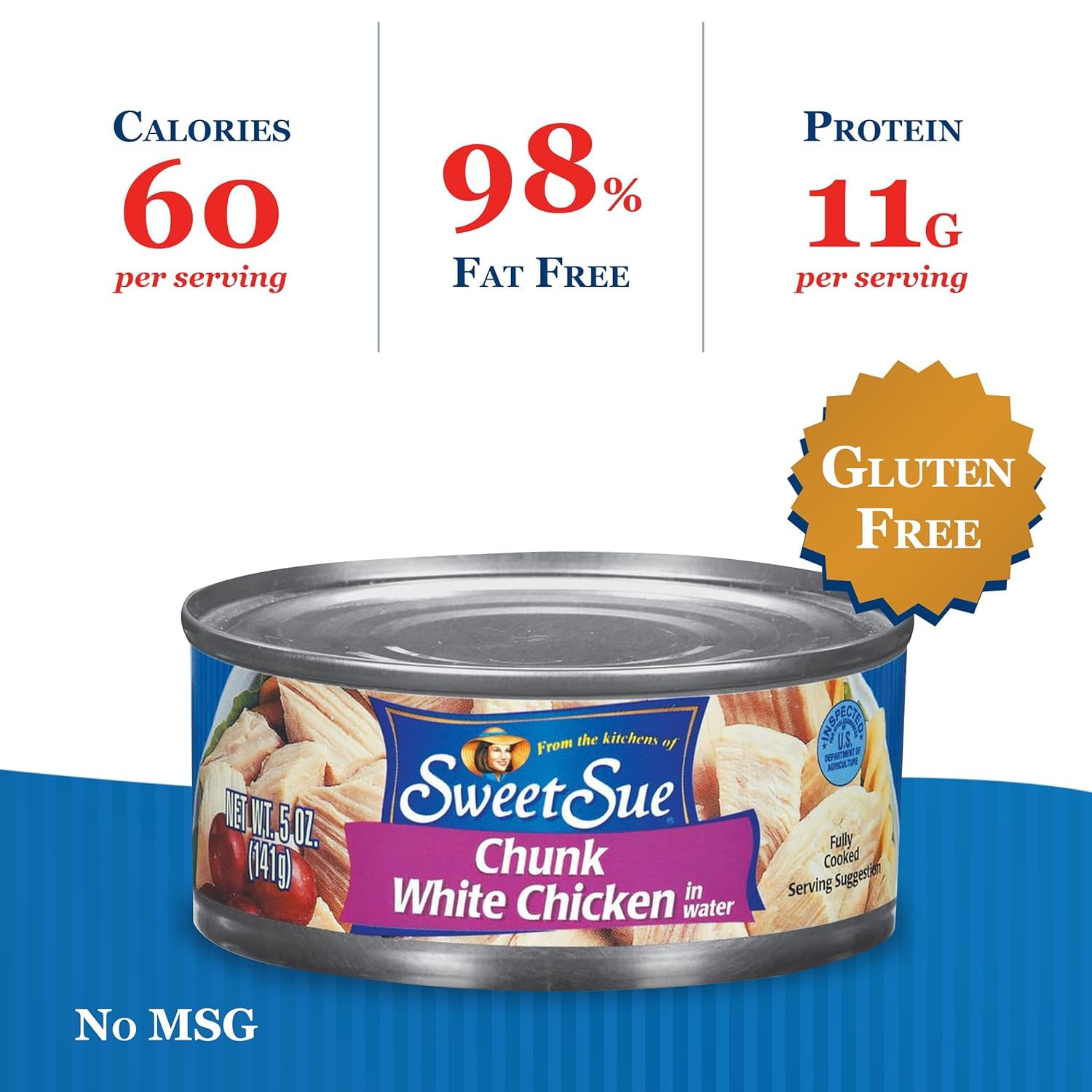Sweet Sue Canned Chicken Breast with Rib Meat in Water - 11g Protein per Serving - Gluten Free, Keto Friendly - White Chicken Chunks Great for Snack, Lunch or Dinner Recipes - 5 oz (Pack of 24)
