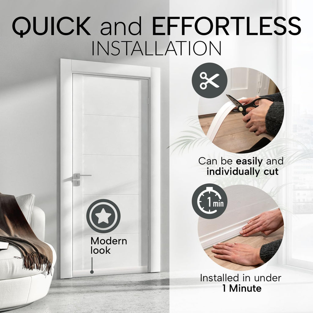 Vellure door draft stoppers for bottom of door - NEW premium door sweep / door seal strip (save energy – installs quickly and easily) door weather stripping, ideal for keeping out cold (1x39" white)