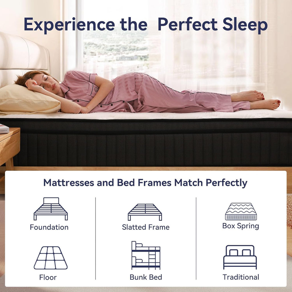 Queen Mattress 12 inch, Hybrid Mattress in a Box, Individually Pocket Springs, Medium Firm Feel for Pressure Relief, Breathable Comfort, CertiPUR-US Certified, Gray&White