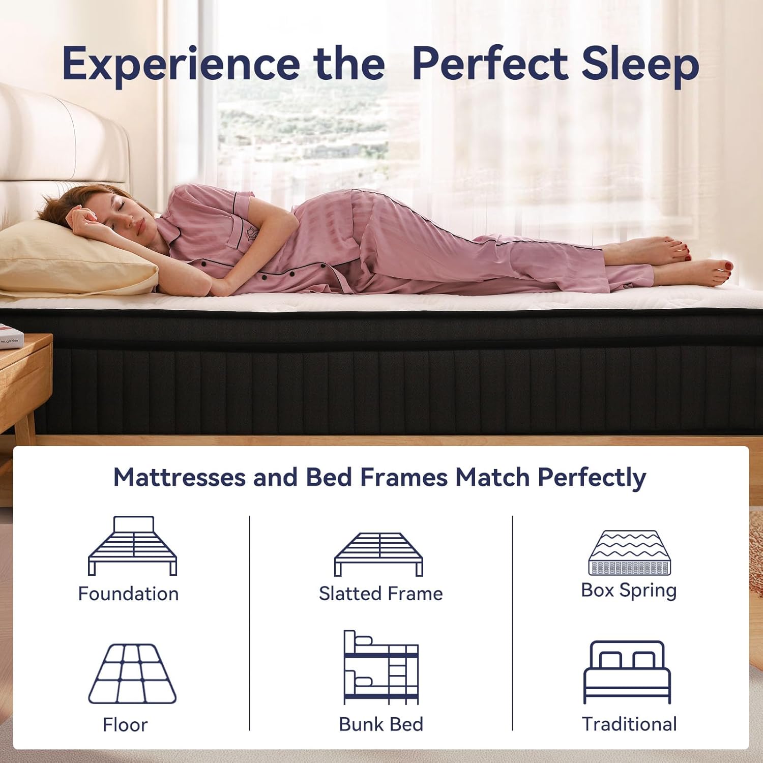 Queen Mattress 12 inch, Hybrid Mattress in a Box, Individually Pocket Springs, Medium Firm Feel for Pressure Relief, Breathable Comfort, CertiPUR-US Certified, Gray&White