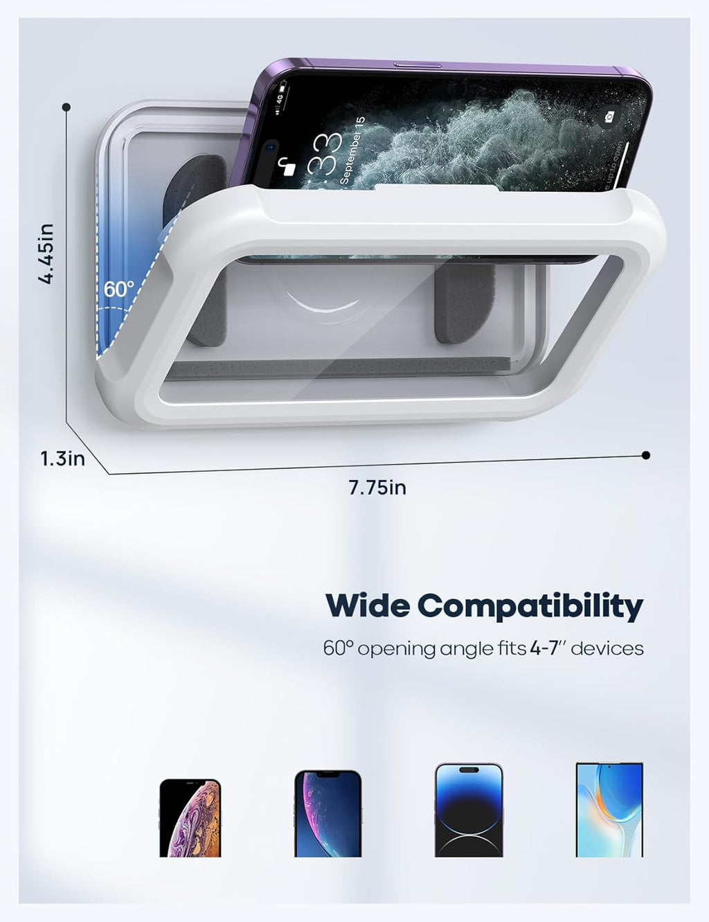 Lamicall Shower Phone Holder Waterproof - 480° Rotatable Retractable Adjustable Shower iPhone Case Holder, Bathroom Wall Phone Mount Stand Water Proof Anti Fog Case, Accessories for 4-7" Cellphones