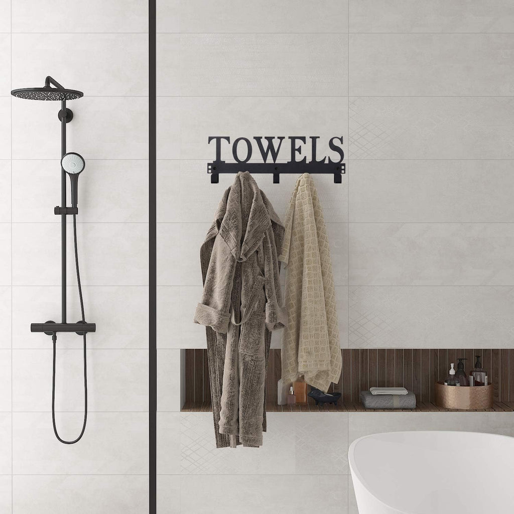 Over The Door Hooks, Towel Holder for Bathroom, Door Mount Towel Rack Towel Hooks for Bedroom Beach Towels Bathrobe Wall Mount Hang on The Door Cabinet Cupboard Metal Sandblasted (Black)