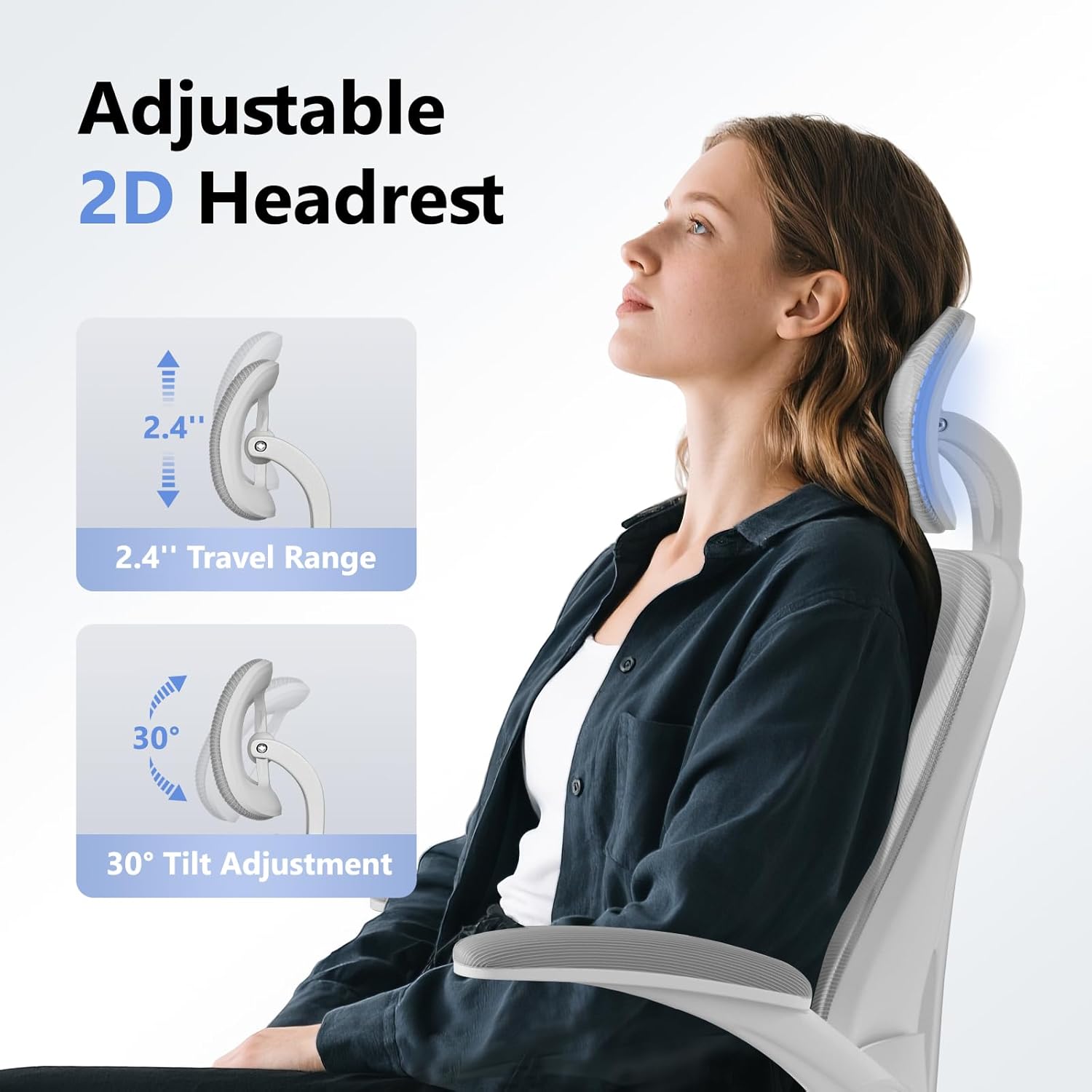 Ergonomic Office Chair M903, Computer Desk Chair with Wheels, High Back Mesh Office Chair with Adjustable Lumbar Support, Headrest, Flip-Up Armrests, Withe Grey
