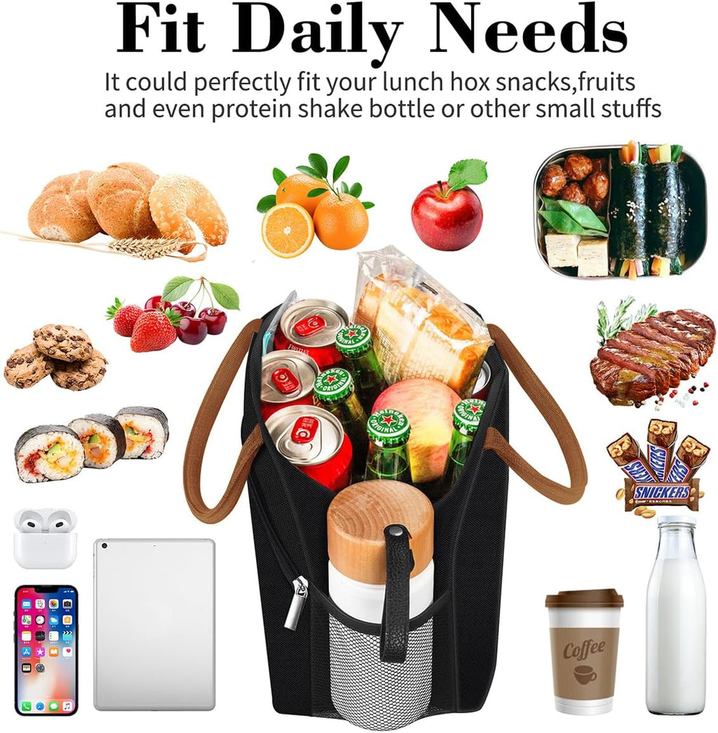 Coobiiya Lunch Box Lunch Bag for Women Adults Men, Reusable Cute Lunch Pail bag - Leakproof, Insulated Lunch Box Tote with Large Capacity, Cooler Lunch Container for Work/Travel/Office (Black)