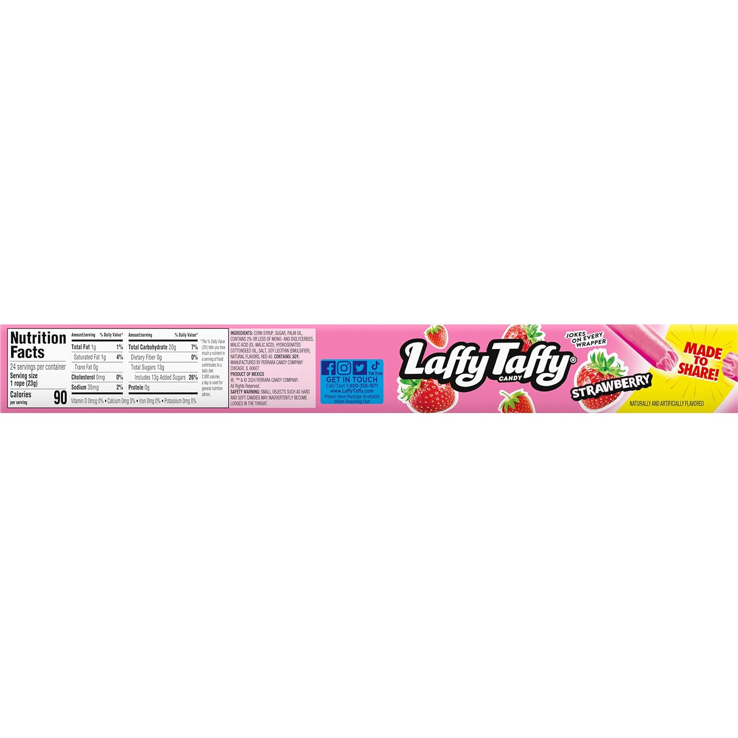 Laffy Taffy Rope Candy, Strawberry Flavor, 0.81 Ounce Ropes (Pack of 24)