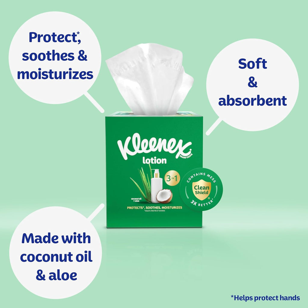 Kleenex Lotion Facial Tissues with Coconut Oil, 4 Cube Boxes, 60 Tissues Per Box, 3-Pl