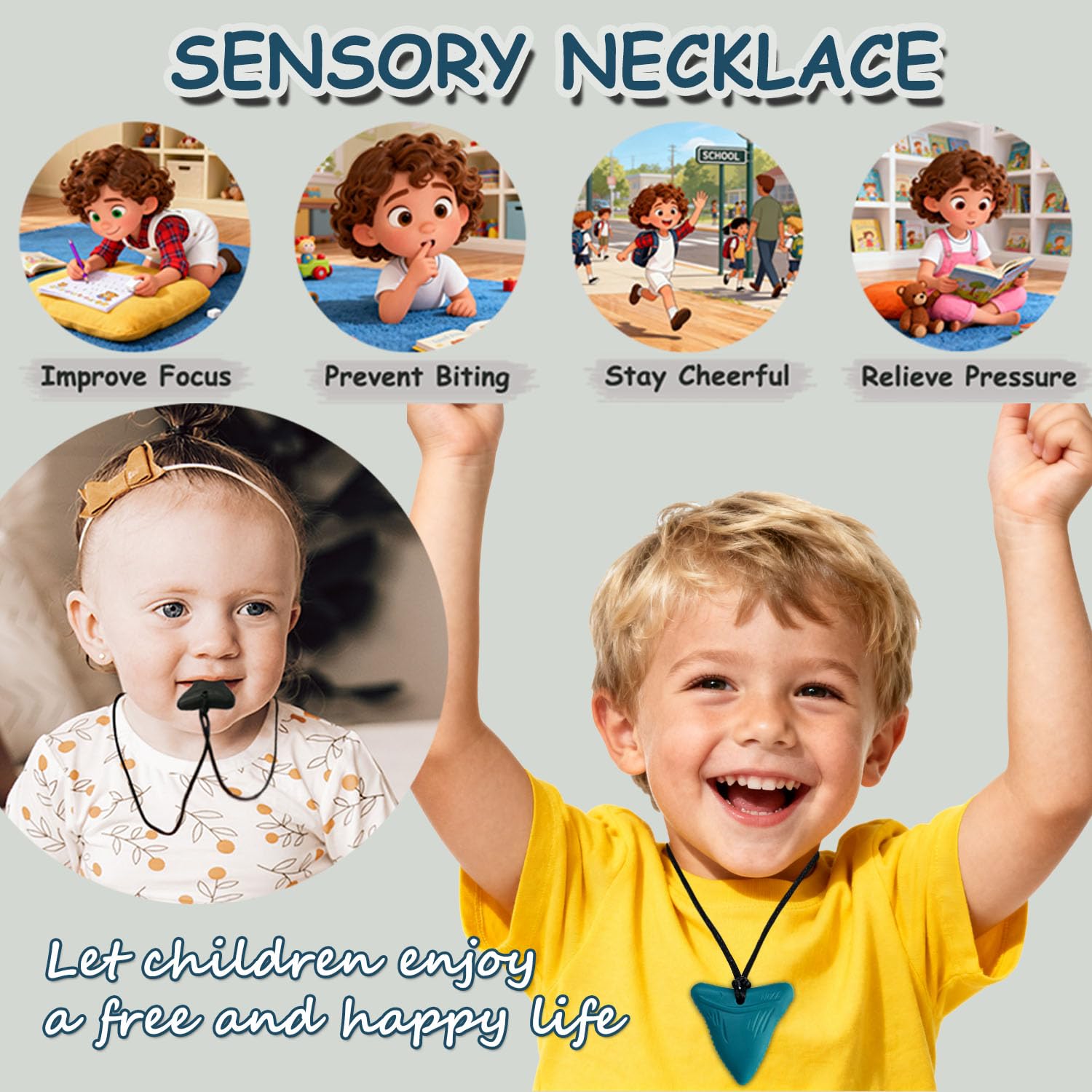 Chew Necklaces for Sensory Kids, 6 Pack Chewy Necklace Sensory Toys for Autism, ADHD, Anxiety- Silicone Teething Necklace Oral Chew Toys for Boys Girls Adults Chewer Reduces Chewing Fidgeting