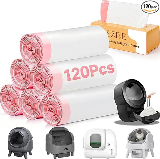 SZEE 120 Pack Automatic Waste Bags Compatible with Litter Box Robot 3/4 and Other Automatic Cat Litter Box, Waste Drawer Liners Bags Heavy Duty, Thick Self-cleaning Cat Litter Box Liners