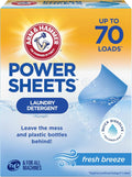 ARM & HAMMER Power Sheets Laundry Detergent, Fresh Breeze Scent, No Mess, Lightweight and Travel-Friendly, 35 Count, Up to 70 Small Loads