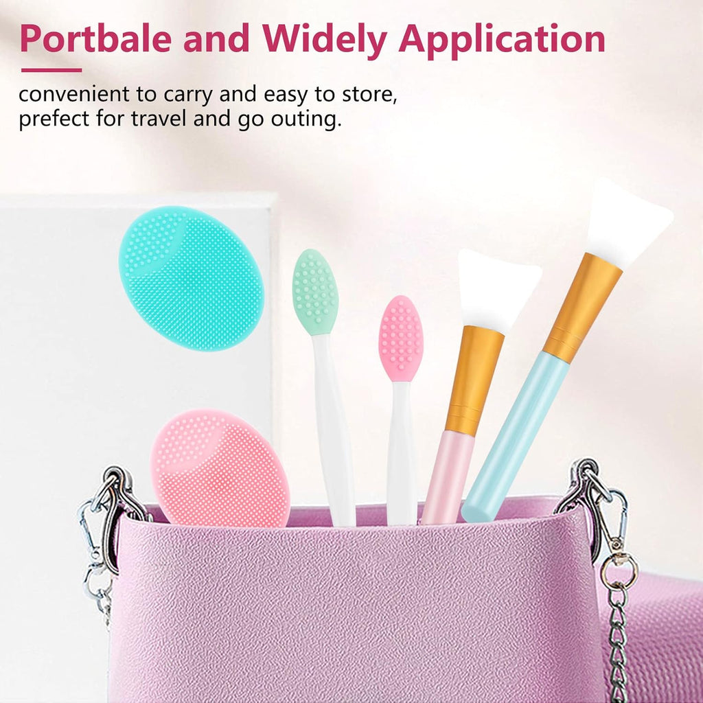 Silicone Face Scrubber, 2pcs Exfoliating Lip Brush, 2pcs Cleansing Brush,2pcs Face Mask Brush Exfoliator Blackhead Skin Care Tool