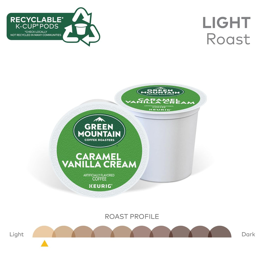 Green Mountain Coffee Roasters Caramel Vanilla Cream Keurig Single-Serve K-Cup pods, Light Roast Coffee, 72 Count