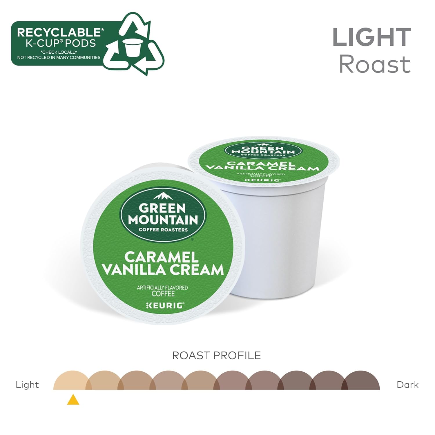 Green Mountain Coffee Roasters Caramel Vanilla Cream Keurig Single-Serve K-Cup pods, Light Roast Coffee, 72 Count