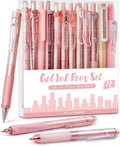 Four Candies Rose Series Gel Pens, Cute Writing Pens with Black & Pink Ink, 0.5 mm Smooth Fine Point, School Office Supplies Girly Stationery Aesthetic Desk Accessories for Women, Set of 12