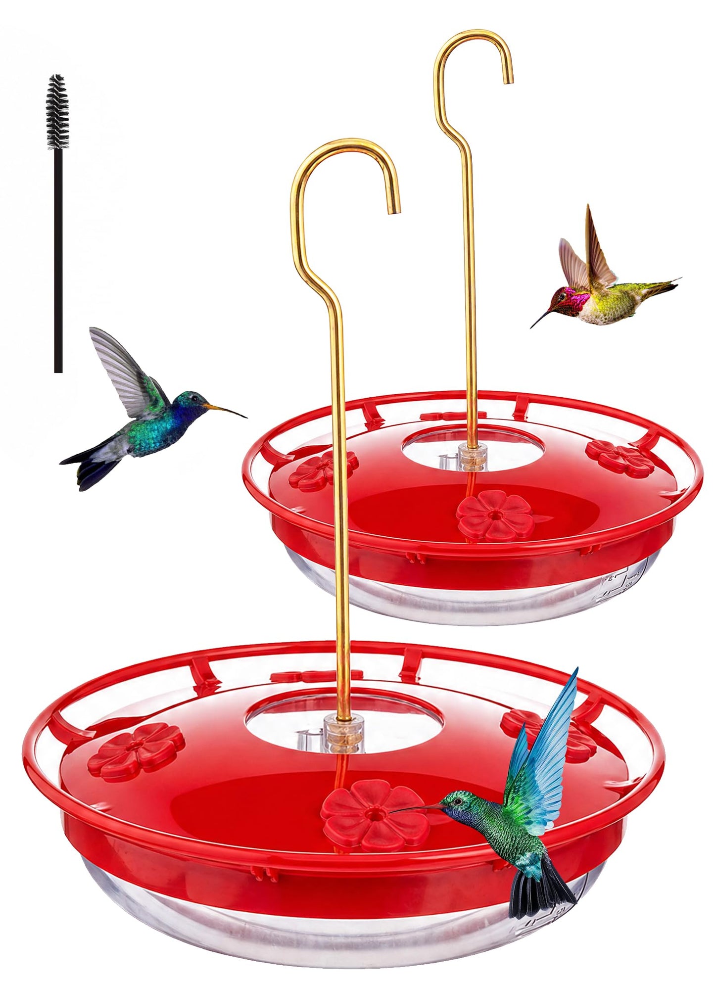 FEED GARDEN Hummingbird Feeders for Outdoors, 2 Pack 16oz Leak-Proof Dish-Style Nectar Feeder Built-in Ant Moat, 5 Feeding Ports, Wide Mouth Easy Clean, BPA-Free Garden Décor Gifts