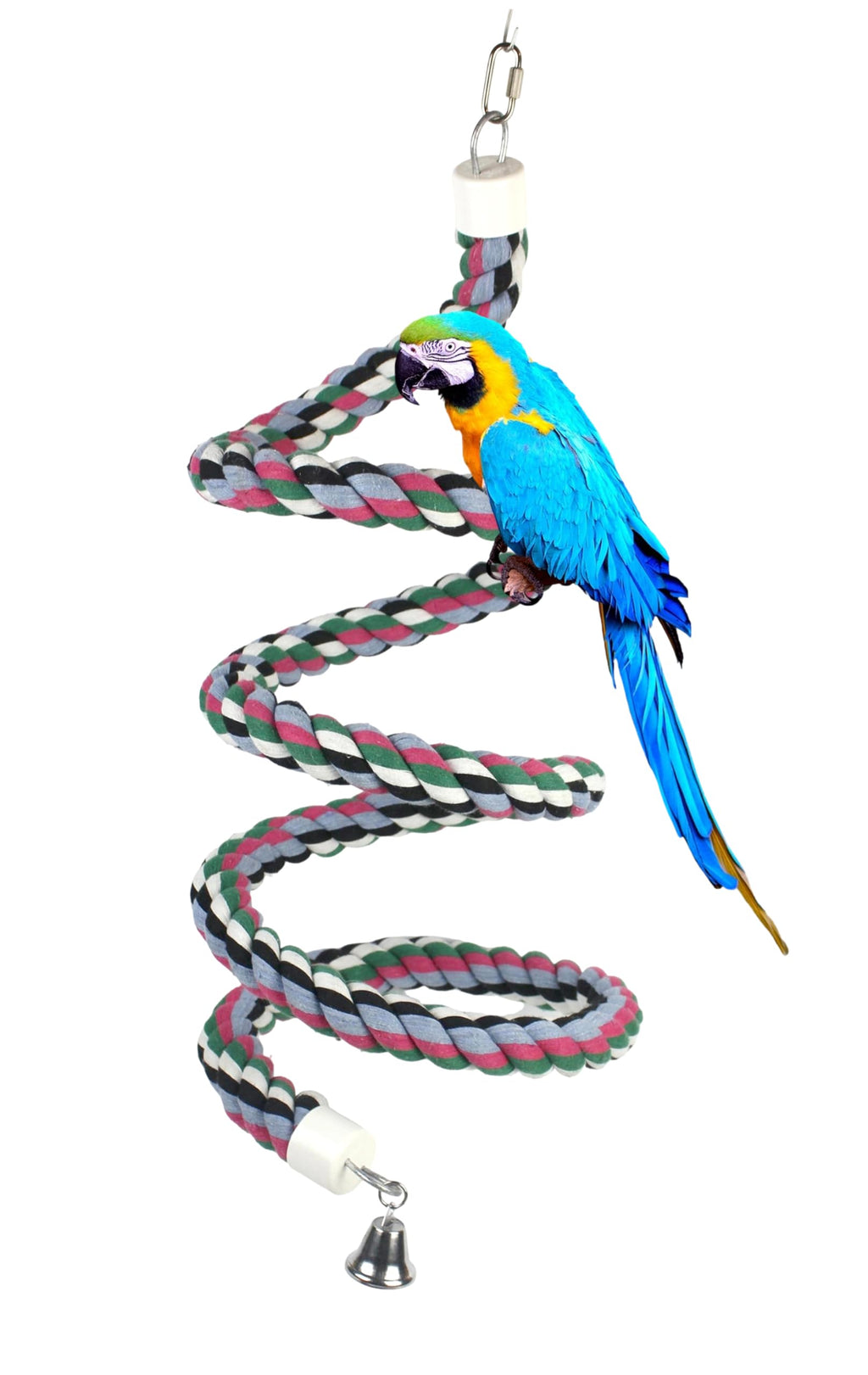 94.4inch Length Colorful Cotton Bendable Rope Perch Swing Bird Chew Toys  Parrots Cage Toys with Bell Swing Climbing Standing Bungee Bird Toys for Regular to Big Size Birds