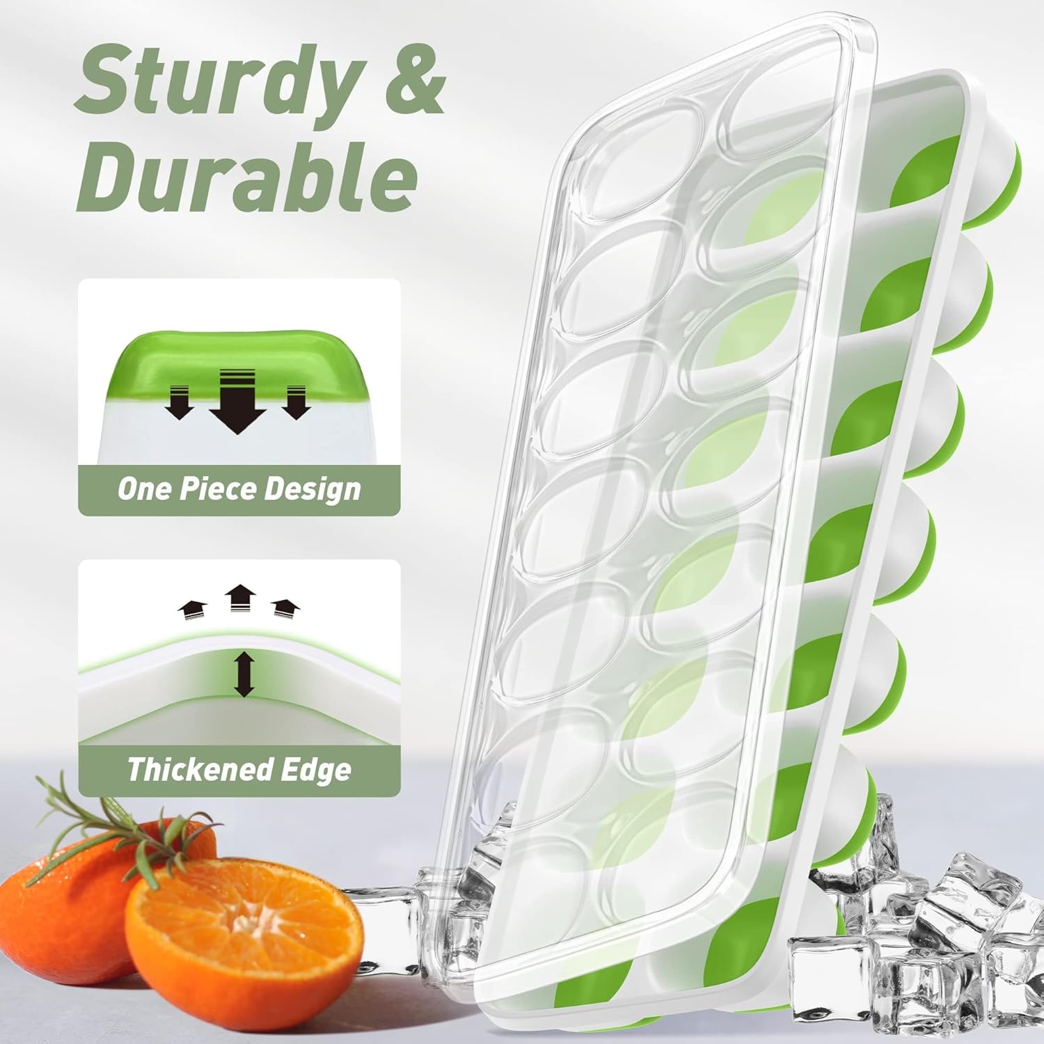 Ice Cube Tray with Lid, 2 Packs 28 Cubes Durable Stackable Ice Cube Trays for Freezer with Removable Lids, Easy-Release Plastic & Silicone Ice Tray for Cocktail, Coffee