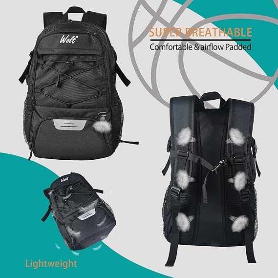 WOLT Basketball Backpack Large Sports Bag with Separate Ball Holder & Shoes Compartment, Best for Basketball, Soccer,Gym