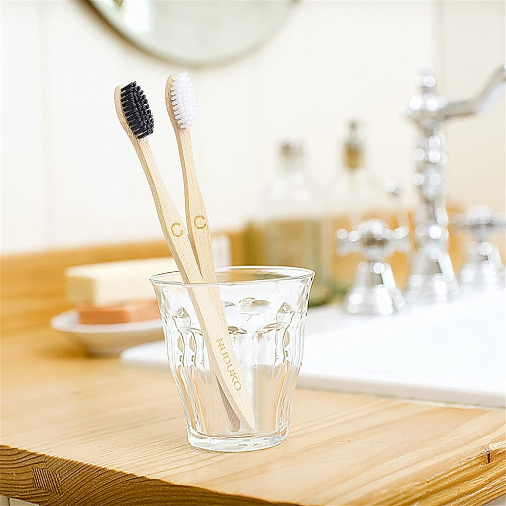 Bamboo Toothbrushes Biodegradable Toothbrush 10 Pack - Eco-Friendly, Natural Wooden Tooth Brush, BPA Free Travel Size Organic Soft Bristle Toothbrush, Soft Toothbrushes for Adults